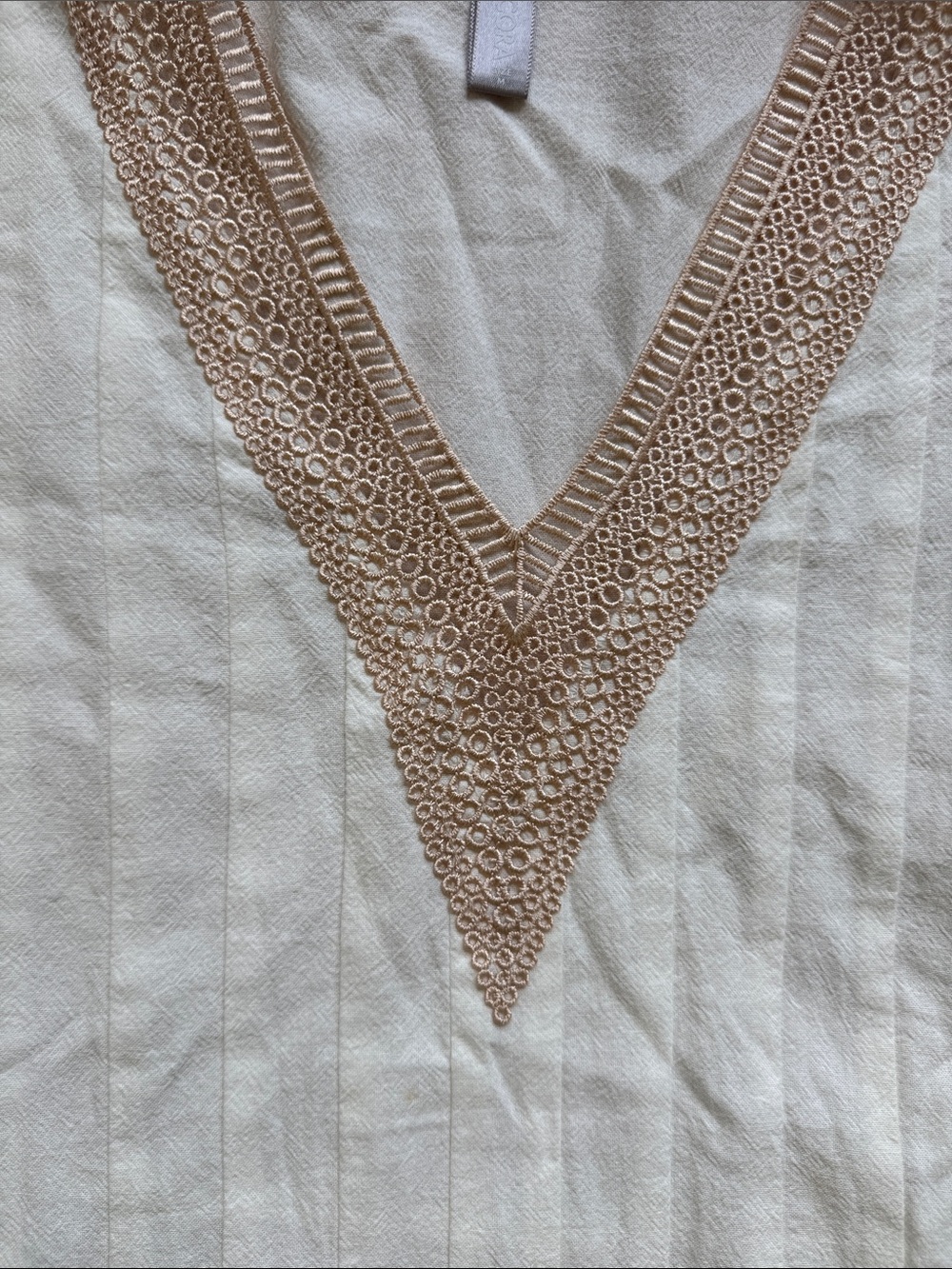 Noracora Cream Maxi Dress M Pockets Crochet Trim V Neck Boho Coastal - Picture 7 of 12